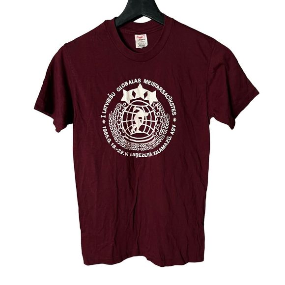 VTG 80s Latvia Athletics T Shirt USA Medium - Picture 1 of 4